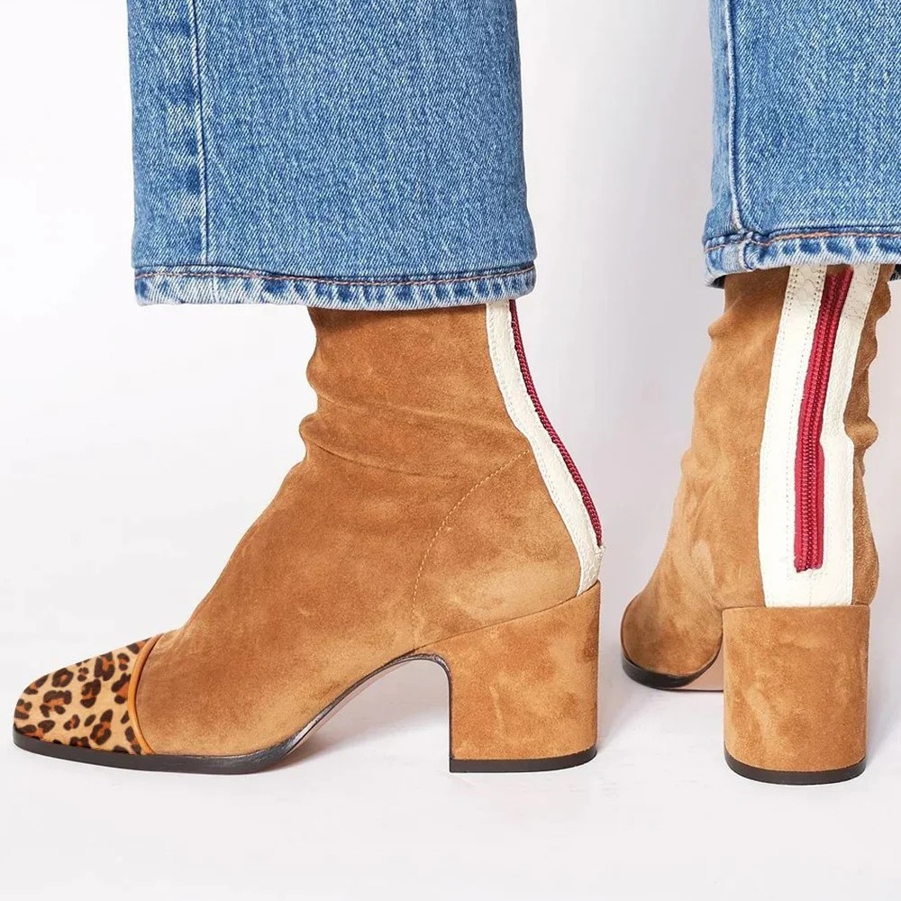 Women'S Shoes Yellow - Botines con punta cuadrada y leopardo