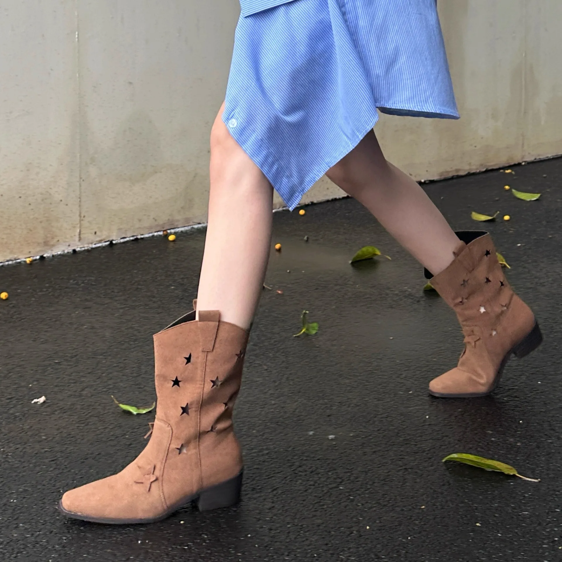 Women'S Shoes Vegan - Botas occidentales de gamuza vegana con