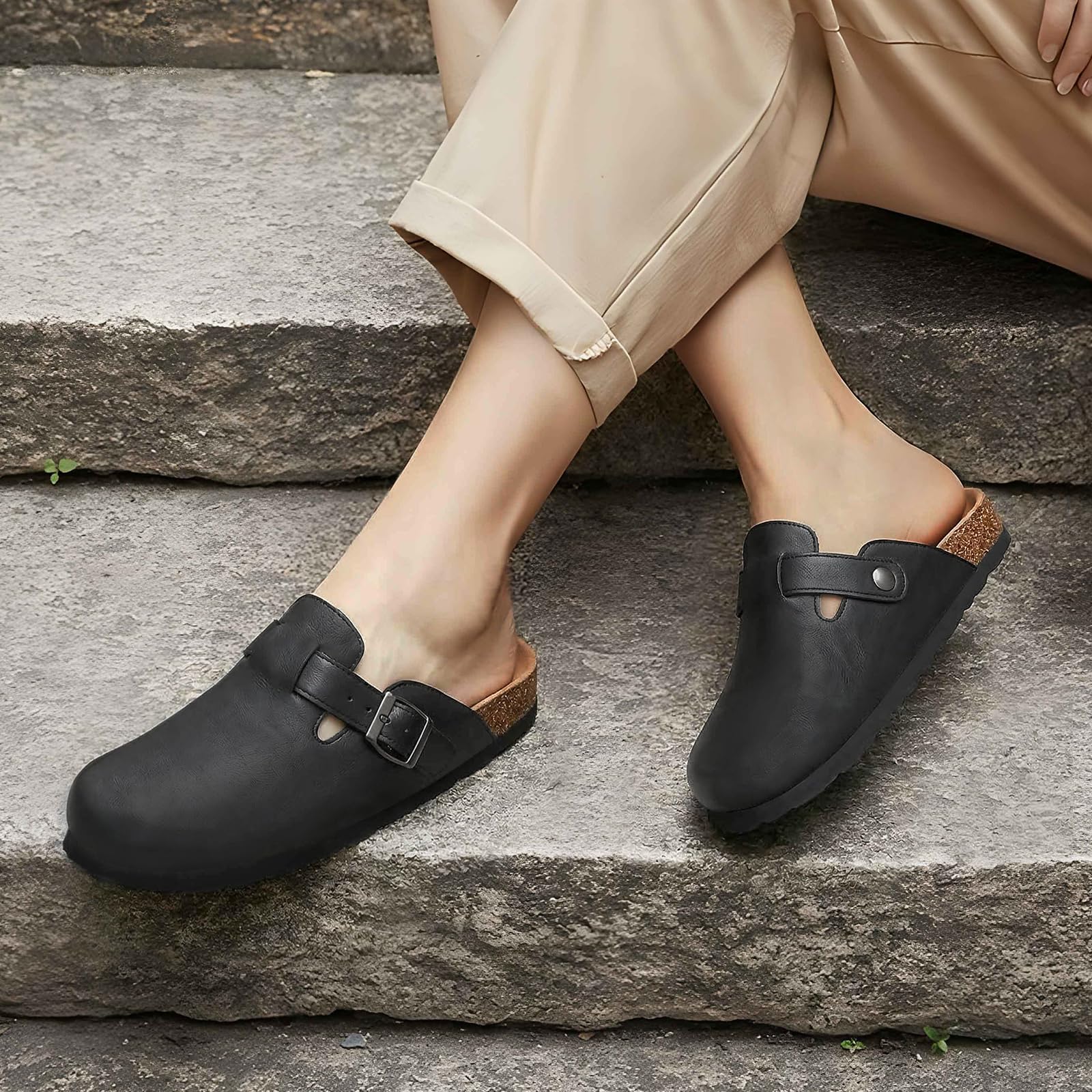 Women'S Shoes Vegan - Litfun Zuecos con Plantilla de Corcho,