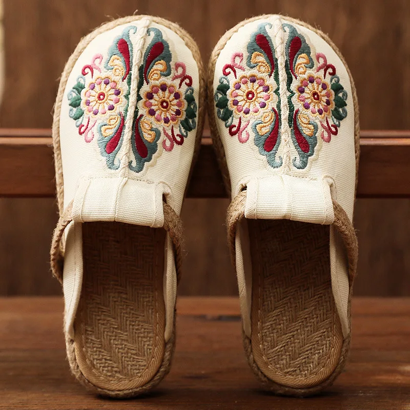 Women'S Shoes Vegan - Mules Planas de Lino Casuales para