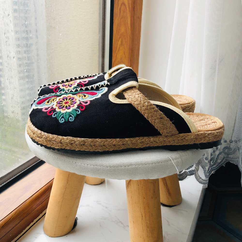 Women'S Shoes Vegan - Zapatillas planas de lino con bordado