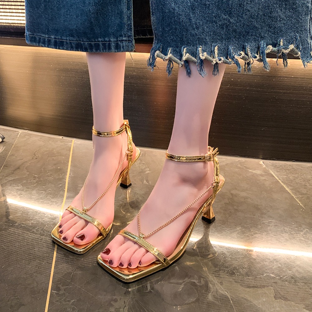 Gold Chain Sandal - Sandalias de Tacón Alto con Cadena