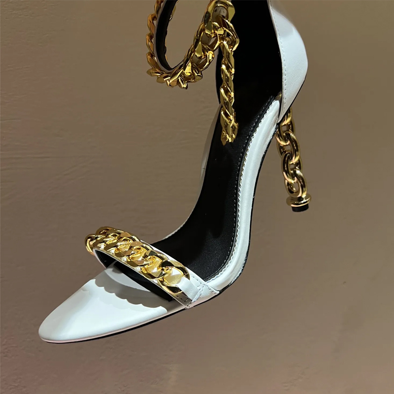 Gold Chain Sandal - Sandalias sexis de tacón con cadena