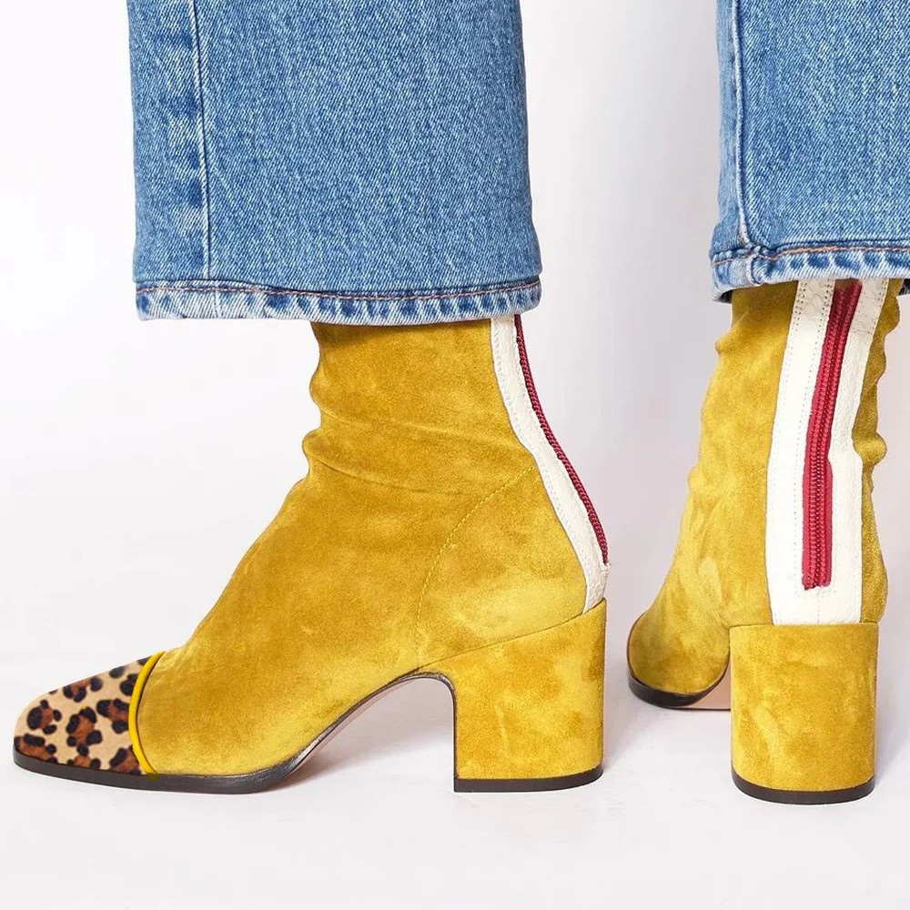 Botines con punta cuadrada y l - Women'S Shoes Yellow reseña y precio